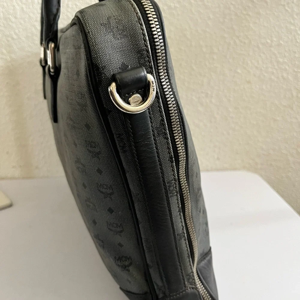 MCM Black and Gray Monogram Briefcase